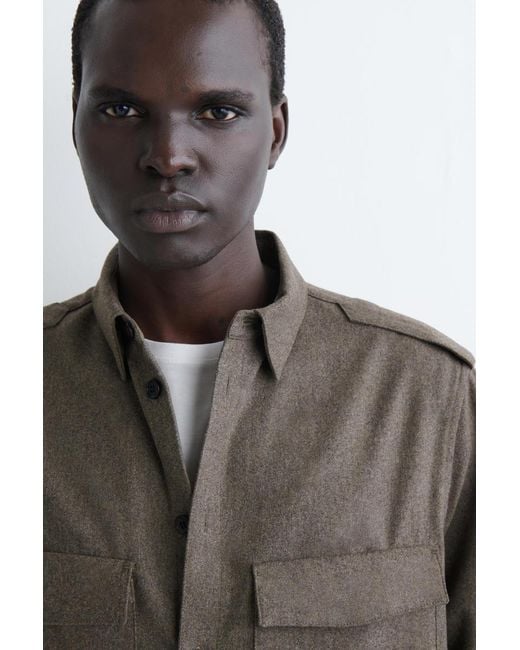 COS Gray Epaulet-Detail Wool Shirt for men