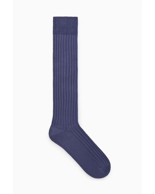 COS Blue Long Ribbed Socks for men