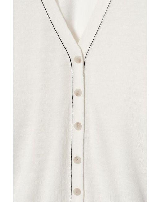 COS White Merino Wool-Linen Blend V-Neck Cardigan