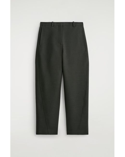 COS Green Cropped Wool Barrel-Leg Pants