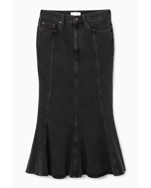 COS Black Panelled Flared Denim Skirt