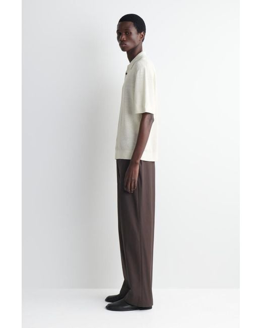 COS White Textured Knitted Linen Polo Shirt for men
