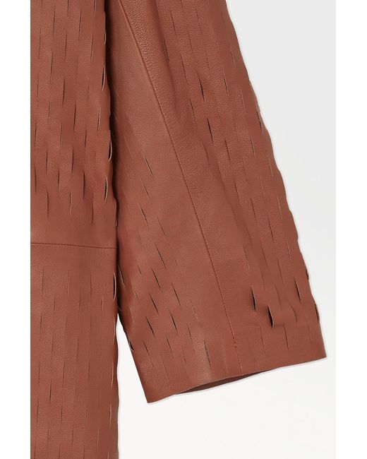 COS Brown The Perforated Leather Longline Bomber Jacket
