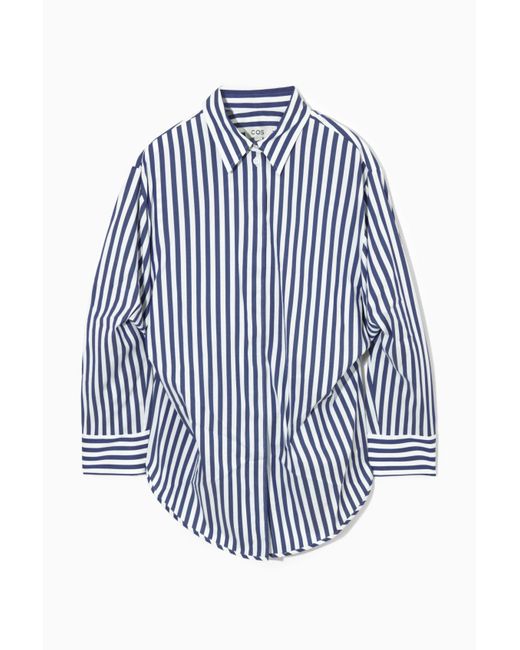 COS Blue Oversized Waisted Striped Shirt