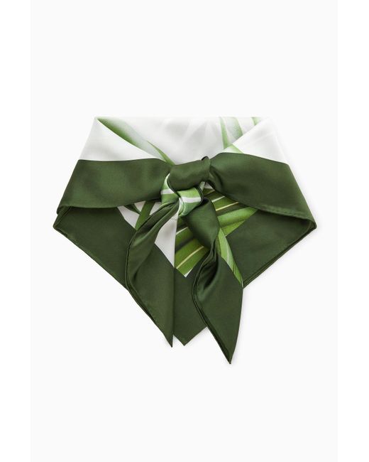COS Green Leaf-print Silk Scarf