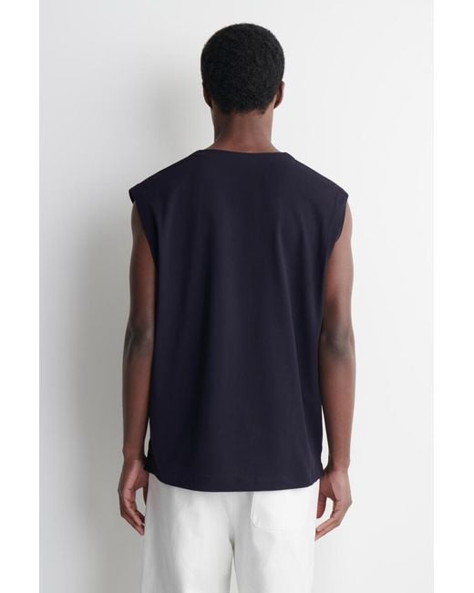COS Blue Cotton Henley Tank Top for men