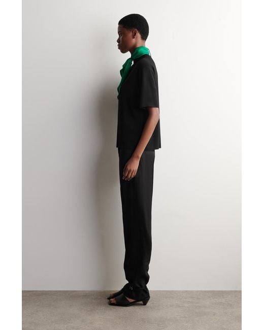 COS Black Scarf-Detail Merino Wool T-Shirt