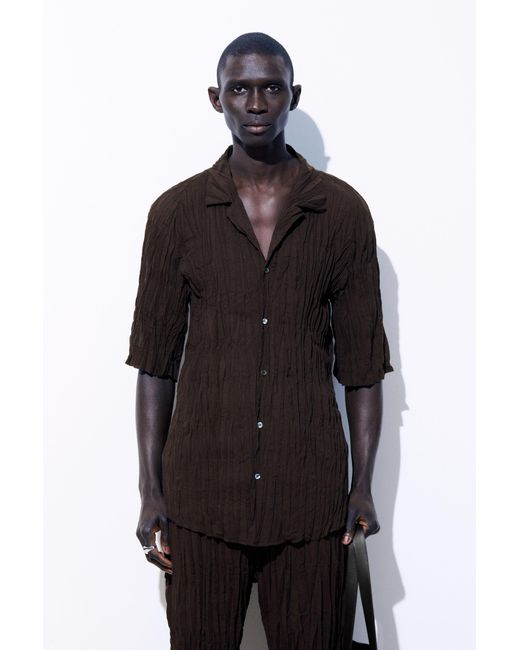COS Black The Crinkled Wool Resort Shirt for men