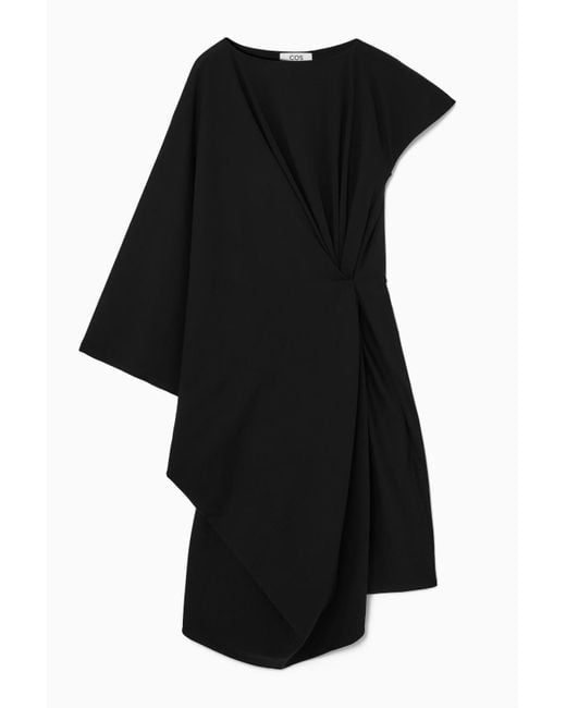 COS Draped Asymmetric Midi Dress in Black | Lyst