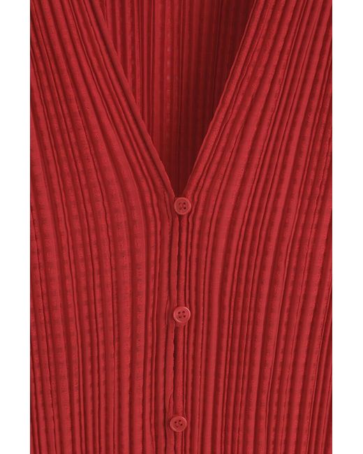 COS Red Pleated Jacquard Cardigan
