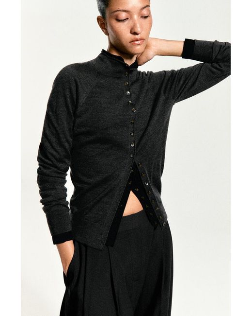 COS Black Merino Wool Funnel-Neck Cardigan