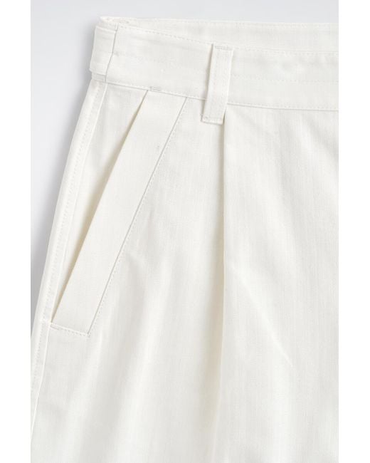COS White Pleated Denim-Herringbone Shorts for men