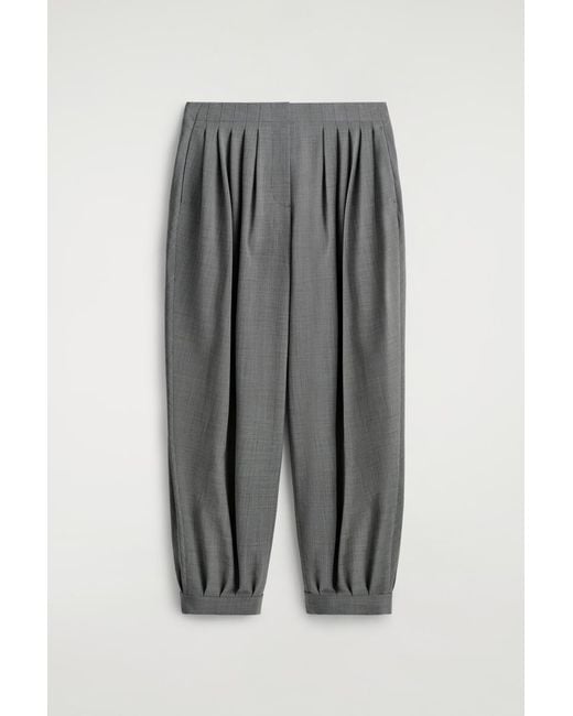 COS Gray Pleated Wool-Blend Balloon-Leg Pants