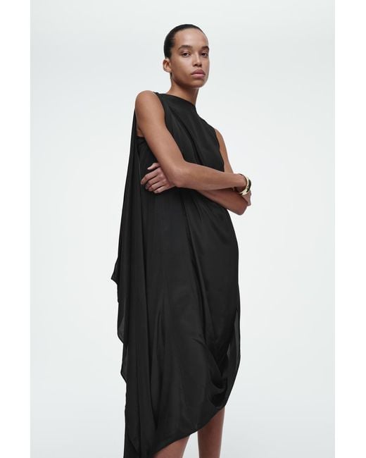 COS Black Draped Bubble Midi Dress