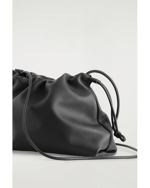 COS Black Mini Cavatelli Clutch Bag - Leather