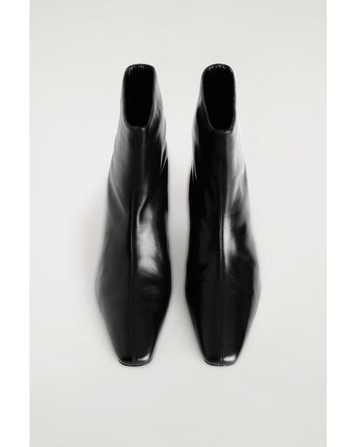 COS White Angular Leather Heeled Ankle Boots