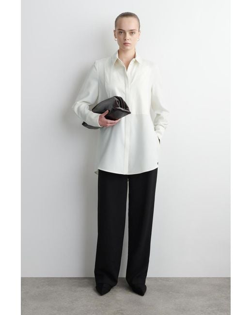 COS White Wool-Blend Tuxedo Shirt