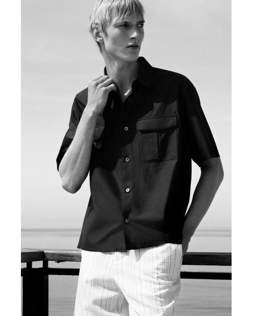 COS Blue Striped Cotton Jacquard Shirt for men
