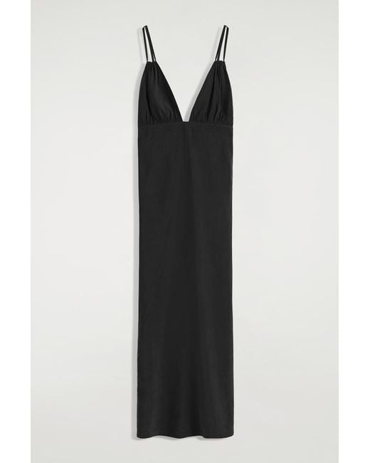 COS Black Gathered V-Neck Maxi Dress