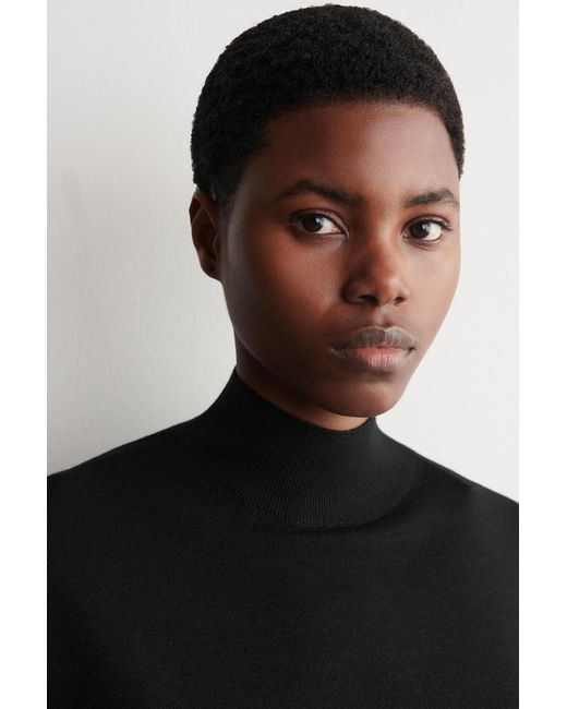 COS Black Scarf-Detail Merino Wool T-Shirt