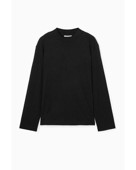 COS Black Relaxed Long-sleeved Mock-neck T-shirt
