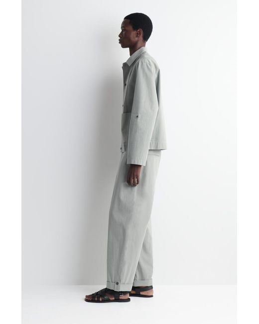 COS Gray Pintucked Cotton-Linen Overshirt for men