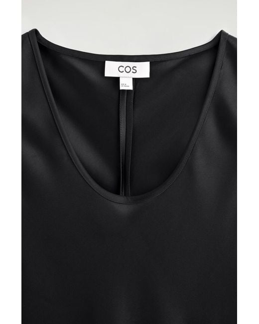 COS Black Scoop-Neck Satin Midi Dress