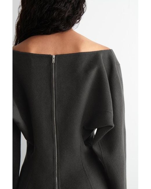 COS Black Double-Faced Wool V-Neck Top