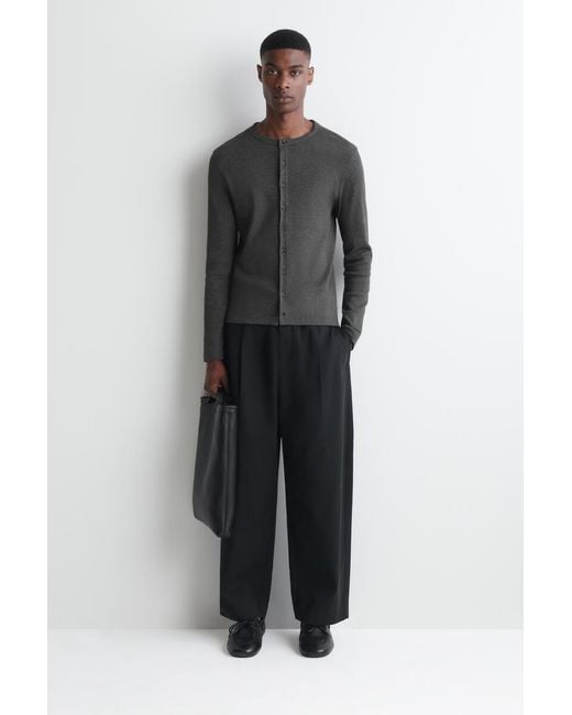 COS Gray Slim Ribbed Cotton Cardigan for men