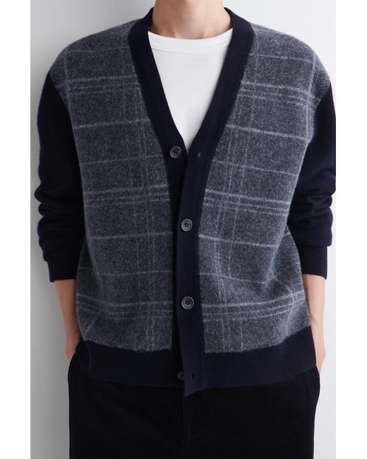 COS Blue Checked Wool V-Neck Cardigan for men