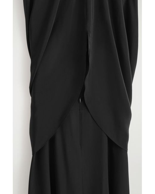 cos draped pleated maxi dress COS Women's Gathered Pleated V-Neck Maxi Dress in Orange
