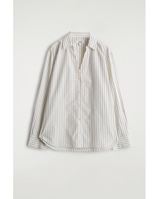 COS White Open-Collar Cotton-Poplin Shirt