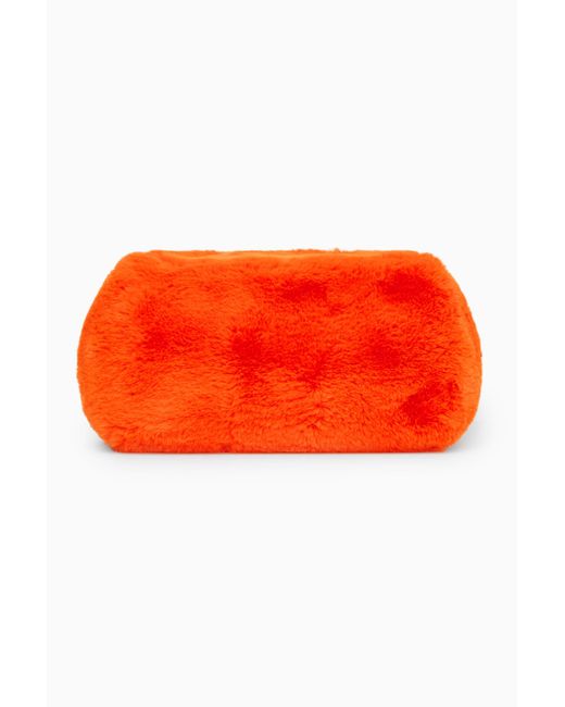 COS Red Oversized Faux Fur Clutch