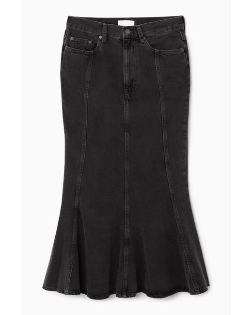 COS Black Panelled Flared Denim Skirt