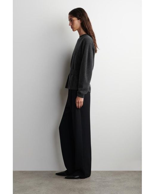 COS Black Belt-Detail Merino Wool Sweater