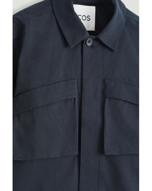 COS Blue Utility Cotton-Twill Overshirt for men