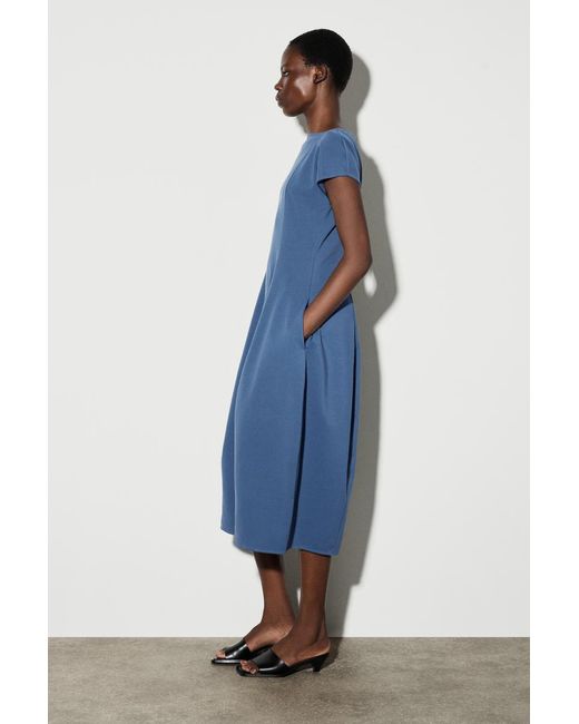 COS Sculptural Jersey Midi Dress in Blue