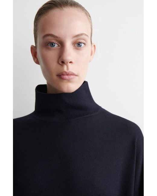 COS Blue Merino Wool Turtleneck Sweater