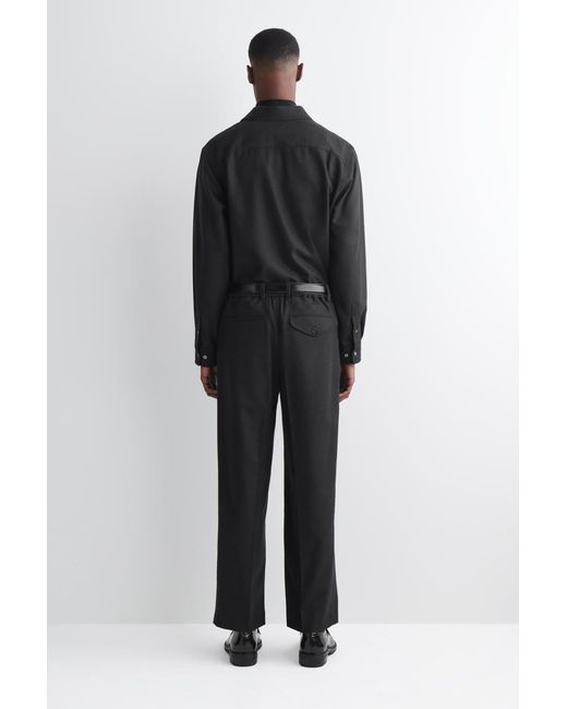 COS Black Pleated Wool Relaxed-Fit Straight-Leg Trousers for men