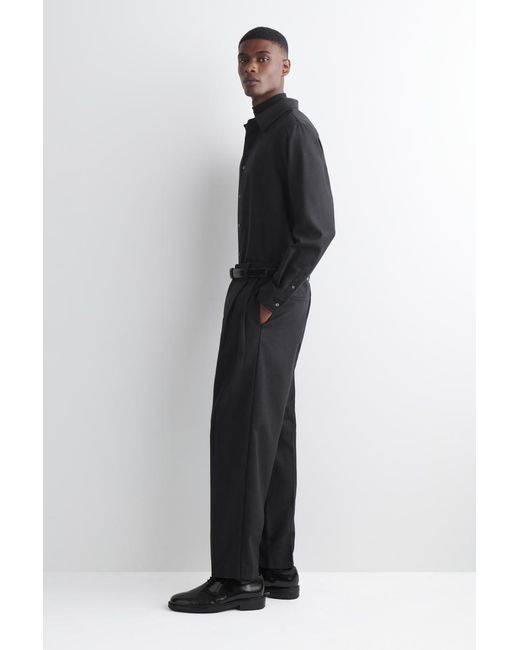 COS Black Pleated Wool Relaxed-Fit Straight-Leg Trousers for men