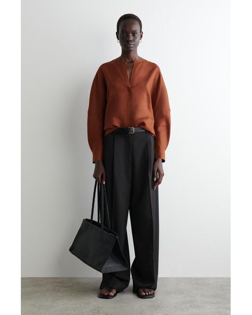 COS Brown Voluminous Linen Blouse
