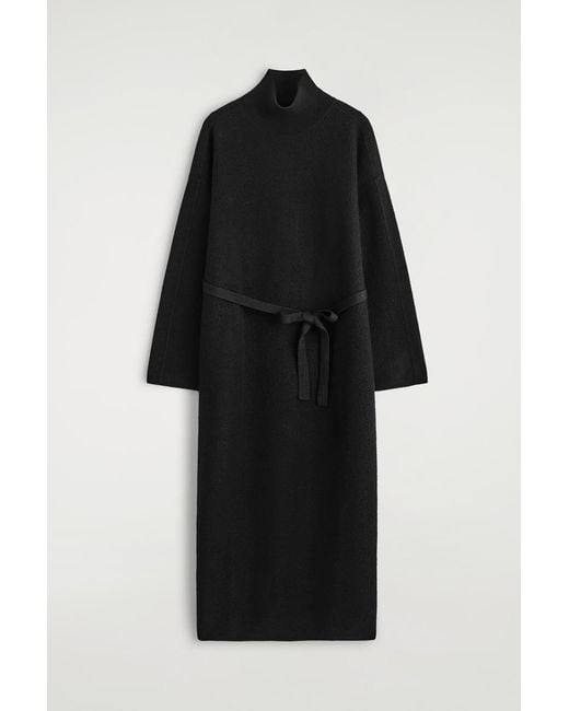 COS Black Boiled-Wool Mock-Neck Dress