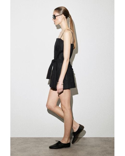 COS Black Sculpted Pleated Linen Playsuit