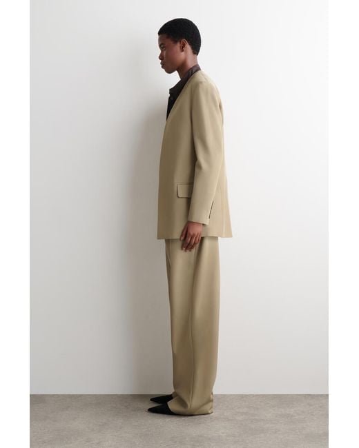 COS Natural Collarless Wool-Twill Blazer