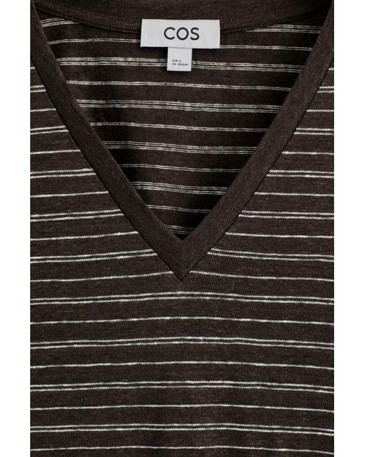 COS Black V-Neck Linen T-Shirt