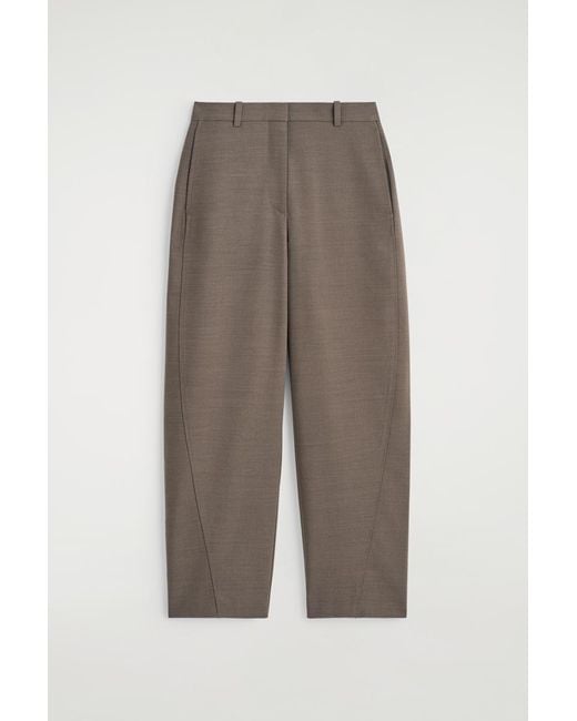 COS Brown Cropped Wool Barrel-Leg Pants