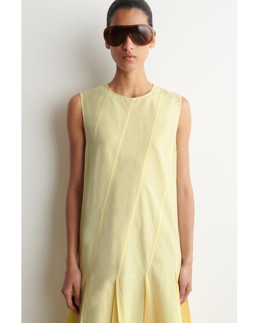 COS Yellow Pleated Cotton-Linen Maxi Dress