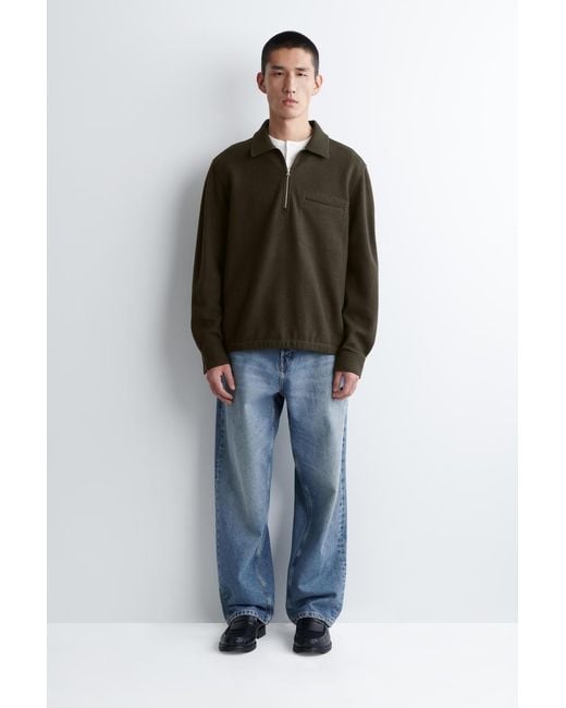 COS Green Boiled-Wool Zip-Up Polo Jumper for men
