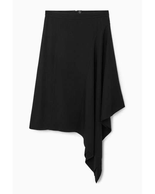 COS Black Draped Asymmetric Midi Skirt