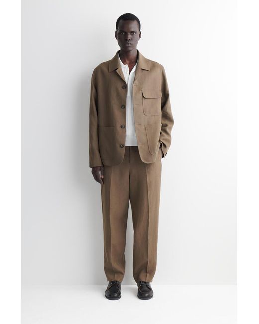 COS Brown Unstructured Linen Blazer for men